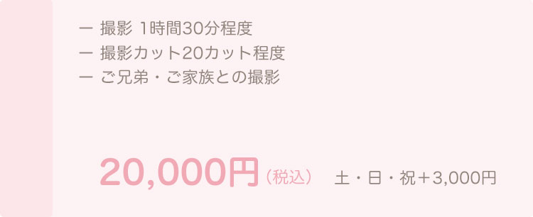 20,000円（税込）土・日・祝＋3,000円